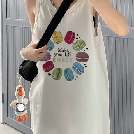 纯棉吊带运动坎肩背心无袖t恤女2025夏外穿高级感宽松慵懒风上衣商品大图