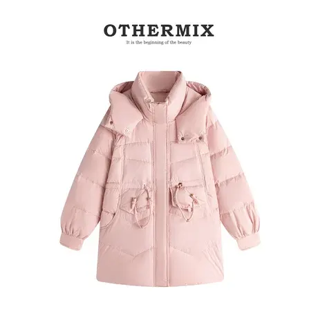 othermix 2023冬季短款羽绒服女加厚保暖连帽百搭面包服女士外套图片