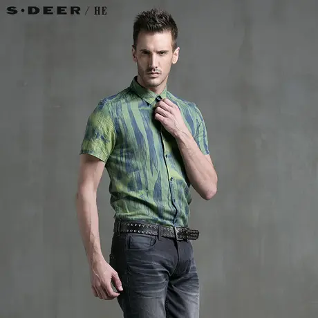 S.Deer/He【惠】圣迪奥迷幻棉麻男士短袖衬衫H15270452图片