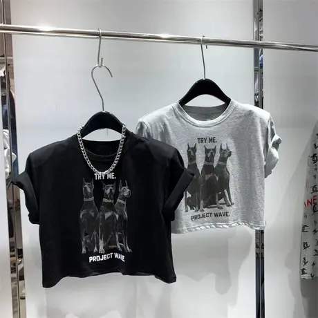 韩国东大门2024春季新款个性潮流卡通字母印花短款宽松T恤上衣女商品大图