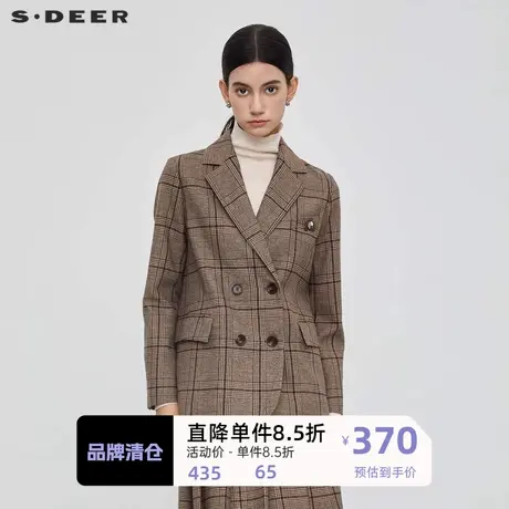 sdeer圣迪奥女装学院风套装格纹毛呢西装外套S23462209图片