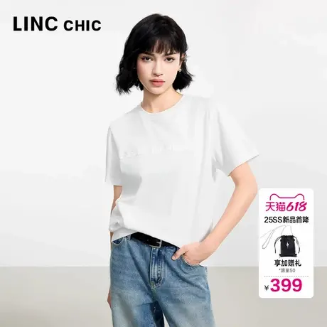 LINCCHIC金羽杰2025年夏季新款圆领短袖廓形宽松T恤女上衣TS433Y图片