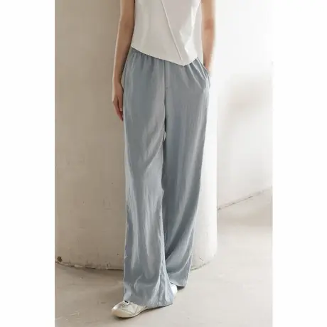 弥古蓝色高腰阔腿裤女春秋薄款垂感裤子直筒显瘦显腿长休闲裤长裤商品大图