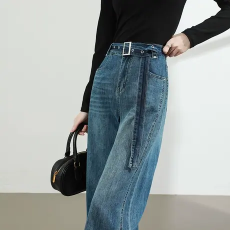 复古九分直筒牛仔裤女夏季薄款高腰宽松显瘦垂感大码百搭阔腿裤子商品大图