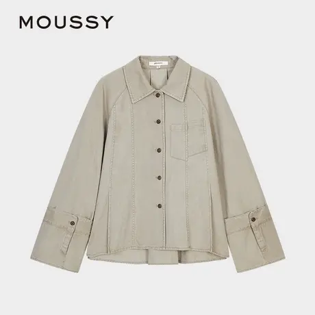MOUSSY 2025夏季新品日系简约通勤褶裥系带长袖衬衫028ISX30-1831图片