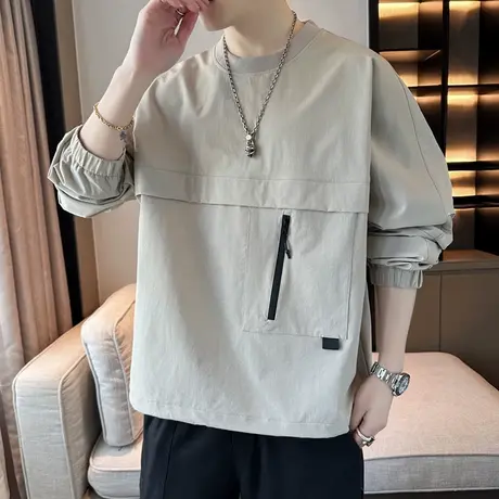 长袖t恤男士春秋季新款潮流工装机能风春装上衣潮牌男款圆领卫衣商品大图