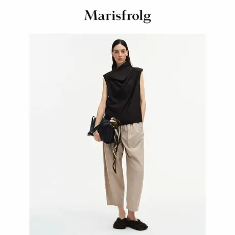 Marisfrolg玛丝菲尔2025秋新款抽绳收腰九分休闲收脚弯刀阔腿裤图片
