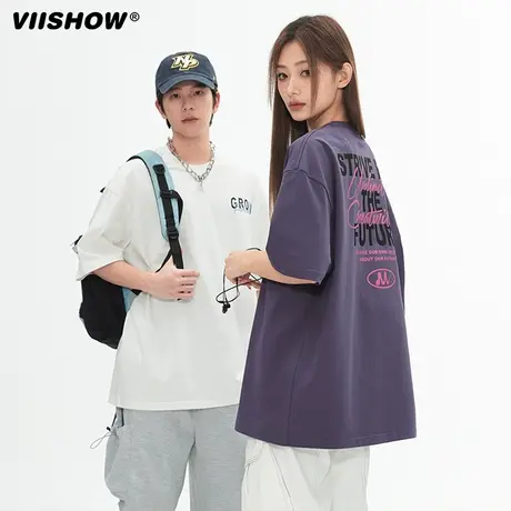 VIISHOW2024夏季美式国潮印花短袖T恤男宽松情侣街头复古休闲上衣商品大图
