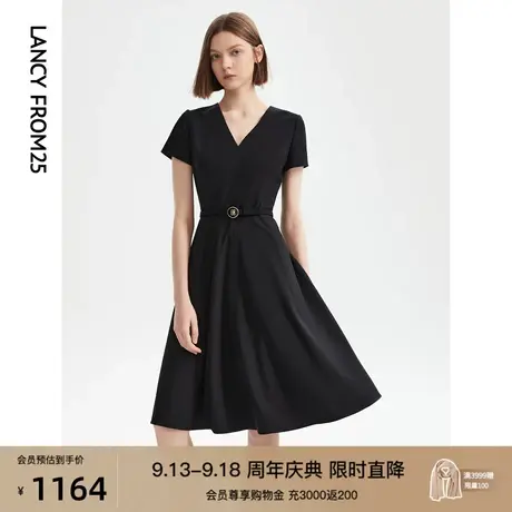 朗姿黑色法式气质夏季连衣裙2023新款裙子女高级感显瘦礼服小黑裙商品大图