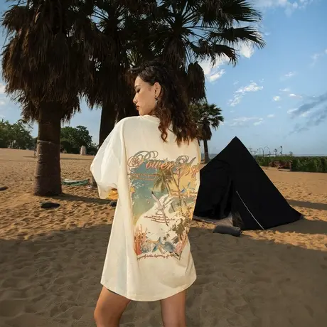 YEP美式复古印花t恤女2025新款夏季爆款纯棉短袖上衣宽松潮牌半袖图片