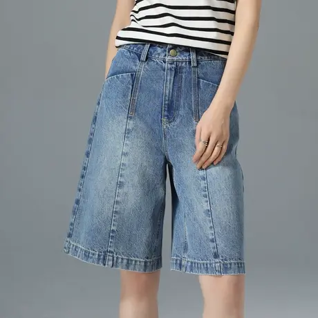 夏季薄款牛仔短裤女2025新款高腰显瘦宽松直筒阔腿中裤a字五分裤图片