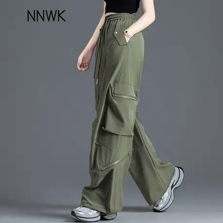 军绿色速干工装裤女2025新款夏季薄款阔腿运动宽松冰丝裤子休闲裤图片