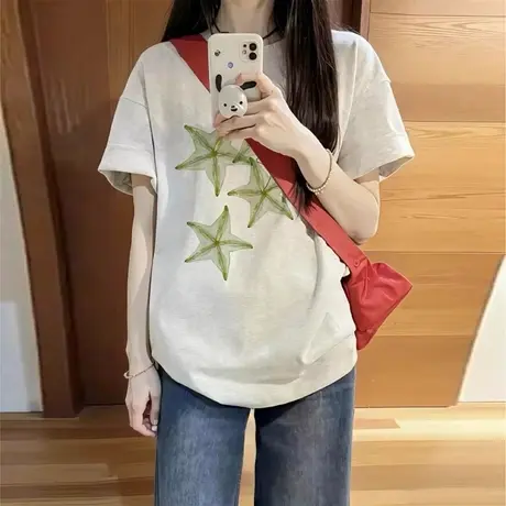 个性趣味印花短袖T恤女夏季宽松韩版打底衫内搭外穿纯棉半袖上衣商品大图