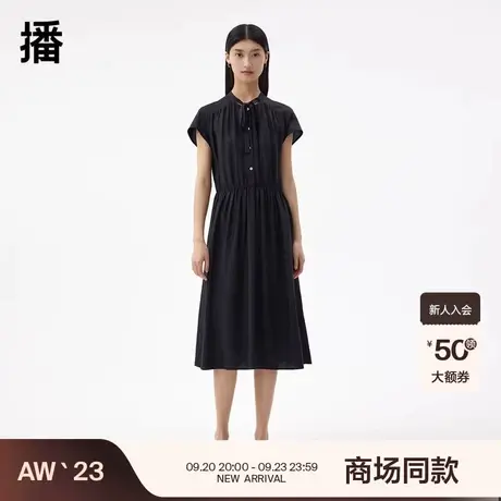 播衬衫式连衣裙2023秋商场同款自然抽褶修型连肩袖女BDQ3LD02513图片