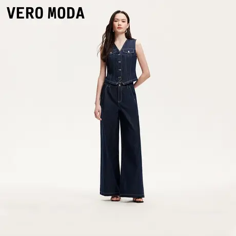 Vero Moda牛仔裤2025秋季新款含棉马甲明线阔腿裤真两件325364001图片