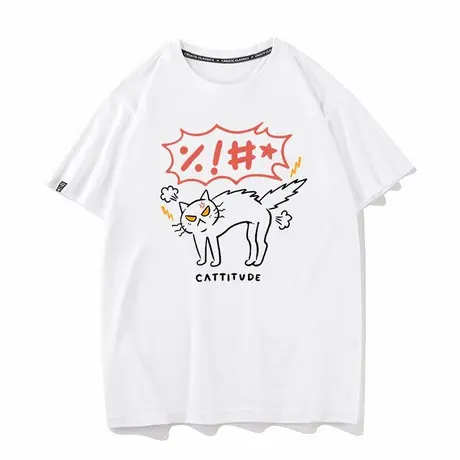 生气的猫搞怪趣味印花美式T恤复古vintage男女宽松休闲短袖tshirt商品大图