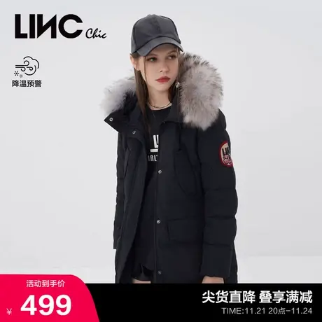 LINCCHIC金羽杰羽绒服女轻奢皮毛收腰中长款羽绒服女冬季944216商品大图