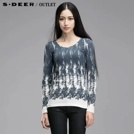 sdeer圣迪奥专柜正品女装扎染蓝调写意休闲T恤4380207图片