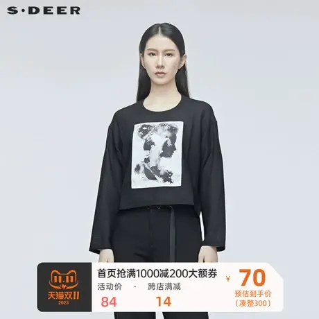 sdeer圣迪奥人头图案圆领针织衫上衣打底衫女秋冬洋气S20180213🏗商品大图