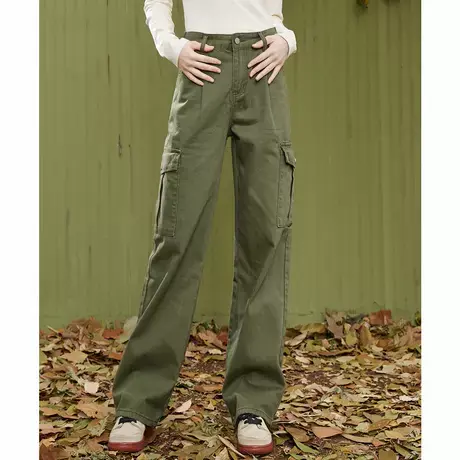 a02【100%棉】高腰工装风直筒裤2025春季休闲百搭女式牛仔裤商品大图