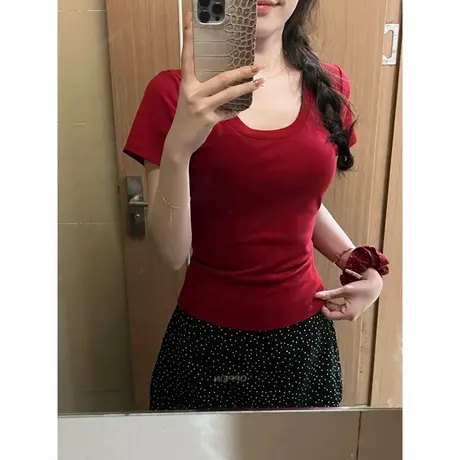 2025夏季新款短袖T恤女韩版修身显瘦内搭外穿打底衫辣妹紧身上衣商品大图