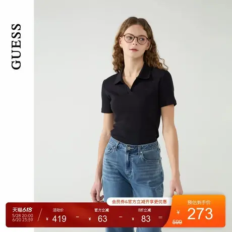 GUESS25年新款夏季女士舒适修身POLO翻领短袖T恤-W5PP86K2Q40图片