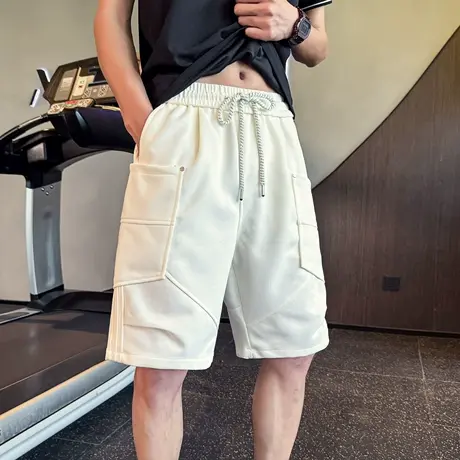 2025新款夏季潮牌松紧腰抽绳纯色时尚百搭休闲运动裤短裤口袋卫裤图片