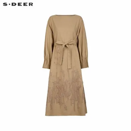 sdeer圣迪奥女装优雅圆领收腰织带毛呢连衣裙S244Z1242商品大图