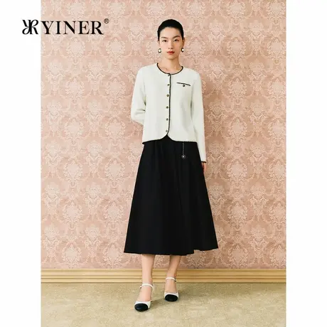 【美丽诺羊毛】YINER音儿秋季金丝勾边法式毛针织开衫商品大图