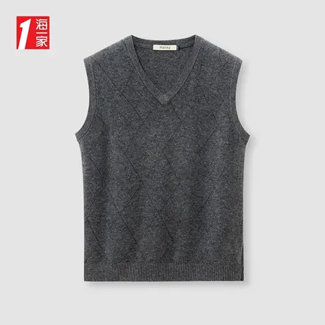 海一家时尚格纹马甲2023秋季新款品质有型V领商务中年男士背心商品大图