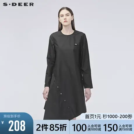 sdeer圣迪奥春季圆领长袖不规则摆简约通勤大码连衣裙女S19181224🕞商品大图