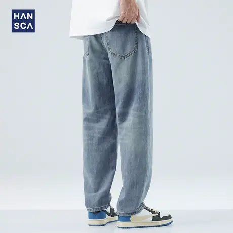 hansca莱赛尔天丝牛仔裤男款夏季薄款潮牌水洗宽松直筒垂感阔腿裤图片