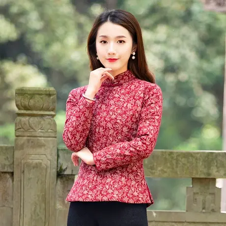 筠雅唐装棉服女中国风中式棉袄偏襟盘扣上衣红色拜年加厚茶服外套图片
