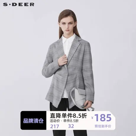 sdeer圣迪奥女装设计感平驳领一粒扣格纹西装外套S21362225🐐商品大图