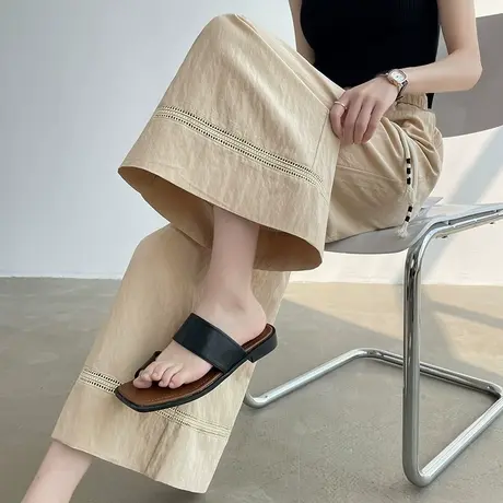 八分卡其色亚麻山本裤女夏季薄款高腰九分小个子休闲棉麻阔腿裤子图片