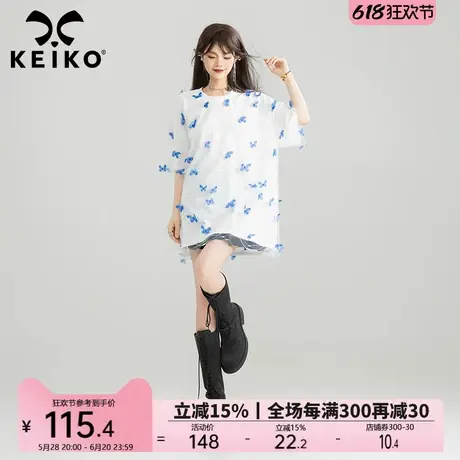 KEIKO 蝴蝶花纱拼接白色短袖T恤女25夏季设计感宽松显瘦半袖上衣图片