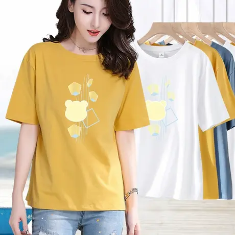 简约风纯棉短袖上衣2024夏季新款宽松个性时尚印花休闲百搭t恤女商品大图