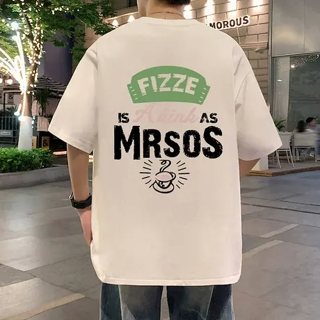 短袖T恤男夏季2025新款美式休闲圆领体恤高街潮牌ins重磅纯棉半袖图片