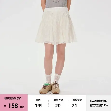 【7/08 20点新品9折】omont蛋挞家薄纱花朵印花高腰短裙a字半身裙商品大图