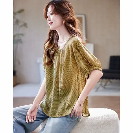 宝诗黎【新品价188元】蝙蝠袖宽松格子衬衫NS2084图片