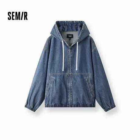 森马牛仔夹克男款复古做旧宽松连帽外套2025秋冬新款上衣街头潮酷商品大图