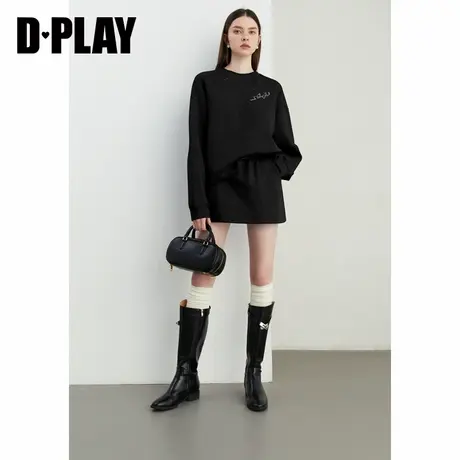 DPLAY2025年春季新款黑色圆领卫衣女套头时尚休闲套装长袖上衣商品大图