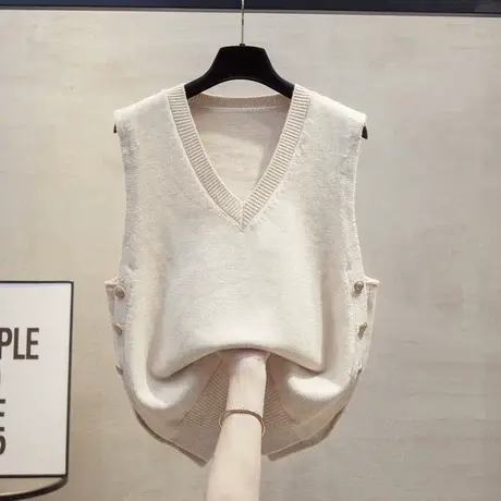 2024秋冬新款百搭V领套头背心坎肩外搭无袖毛衣叠穿针织马甲女图片