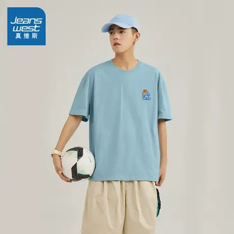 JR真维斯男款2025春季新款小兔图案卡通时尚流行简约纯棉短袖T恤图片