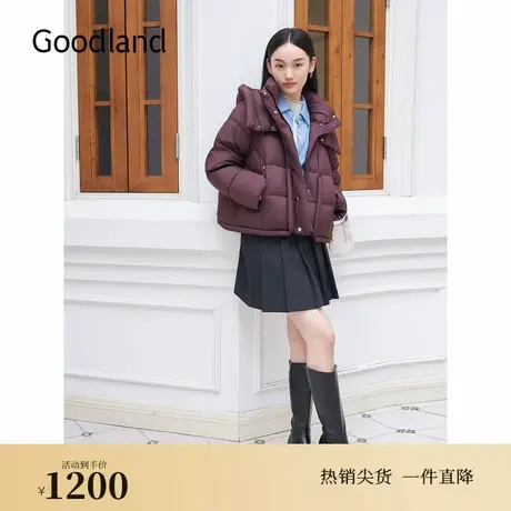 【安可拉红】Goodland美地2024冬季新款立领连帽空气感面包羽绒服商品大图
