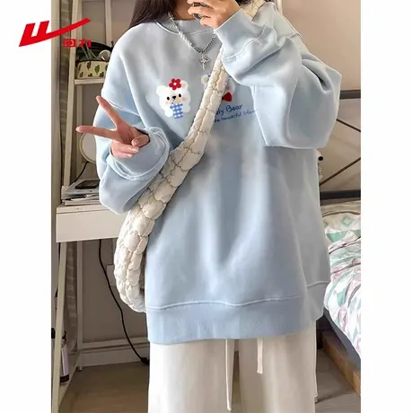 ZH回力圆领卫衣长袖t恤女2025新款春秋款宽松印花百搭显瘦上衣女商品大图