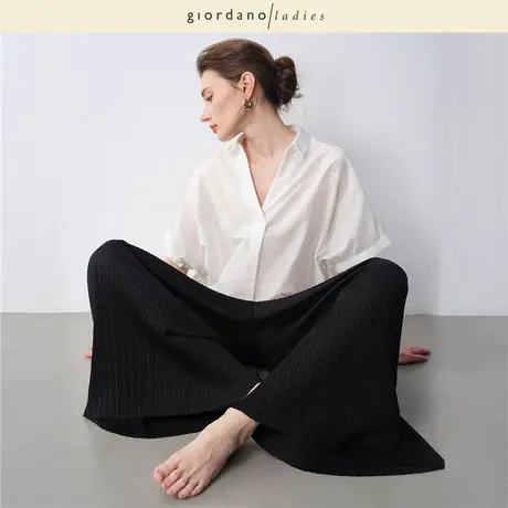 GL2025夏季新款裙裤女垂感压褶阔腿裤松紧腰休闲八分裤女02425022商品大图