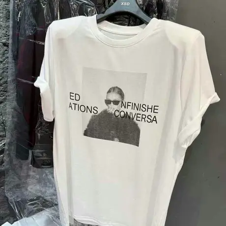 十三行2025夏季新款韩版字母印花垫肩短袖T恤女美式中长款上衣潮商品大图