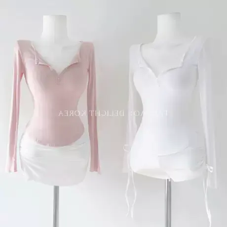 现货 东大门自制款！紧身长袖半开领T恤修身收腰长袖 （8色）图片