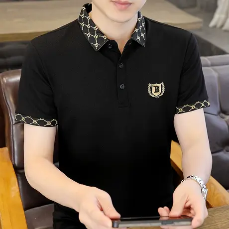 保罗冰丝夏季短袖t恤男士翻领宽松刺绣polo衫纯棉上衣男大码体恤商品大图